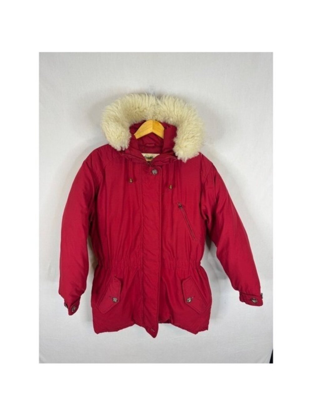 Eddie Bauer Premier Polar Parka Red Goose Down Sheep Fur Trim Jacket Womens S